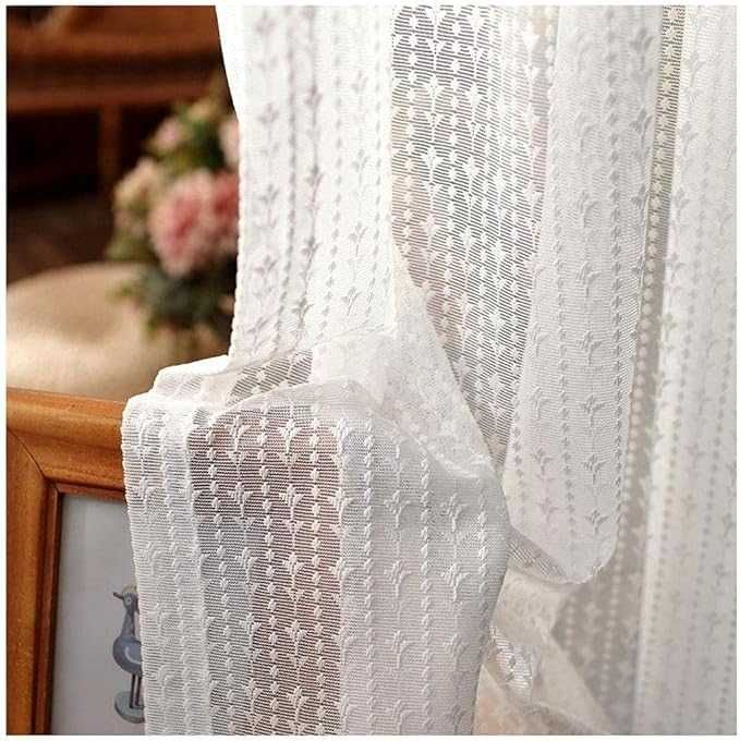 Rustykalne firanki z haftem, komplet 2x 140x145 cm, białe