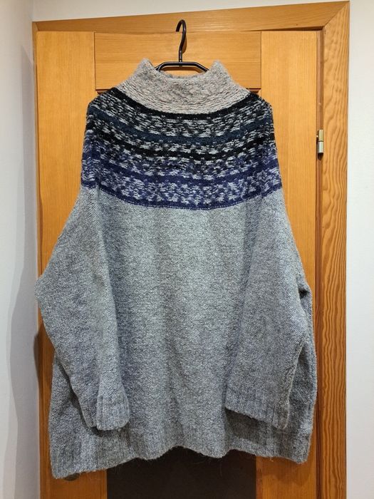 sweter z alpaką 52 54 H&M szary z ozdobnym wzorem