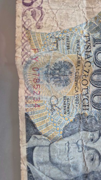 Sprzedam banknot PRL nominał 1000 złotych, Kopernik, seria FY,  1982