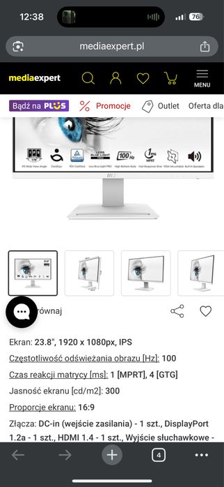 Monitor MSI Pro MP243XW 23.8" IPS 1920x1080px 100Hz 4ms [GTG]