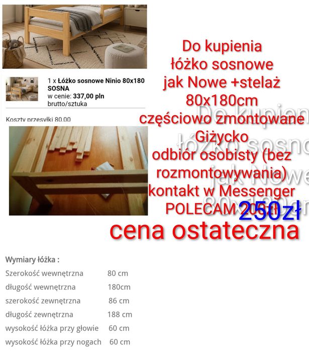 Łóżko sosnowe jak nowe 80x180cm
