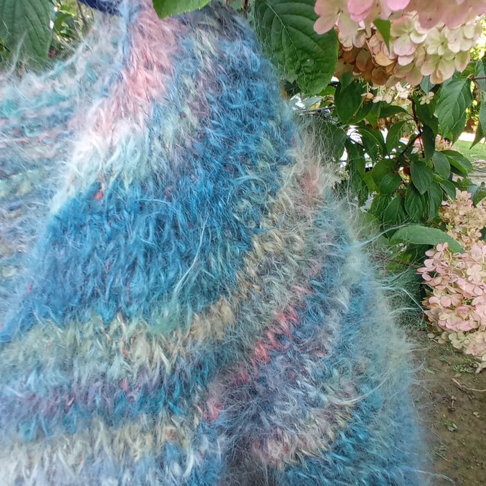 Nowy sweter chmurka ręcznie robiony 75% moher 21% wełna turkus melanż