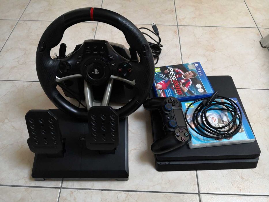 PS4 slim 500gb; comando; volante Hori PS4;2 jogos;  ler anuncio