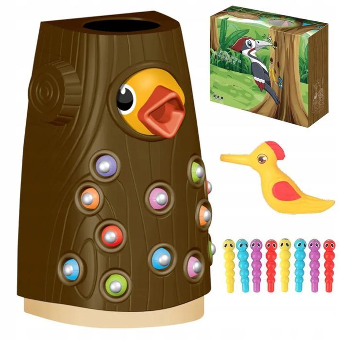 Magnetyczna Gra Montessori - Nakarm Ptaszka z Dzięciołem i Robaczkami