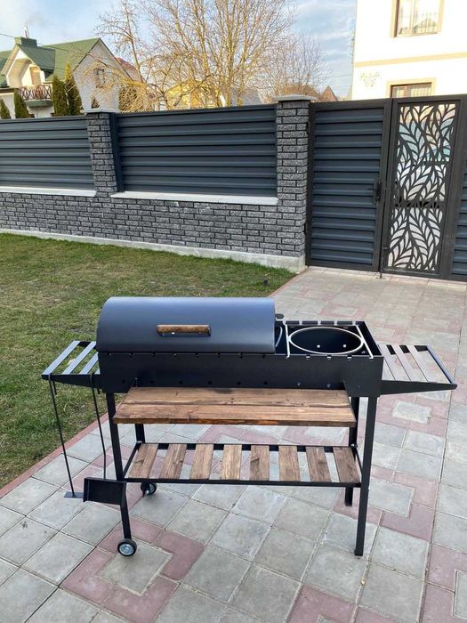 ПЕРЕСУВНИЙ!Мангал з кришкою для барбекю на колесах метал 5 мм