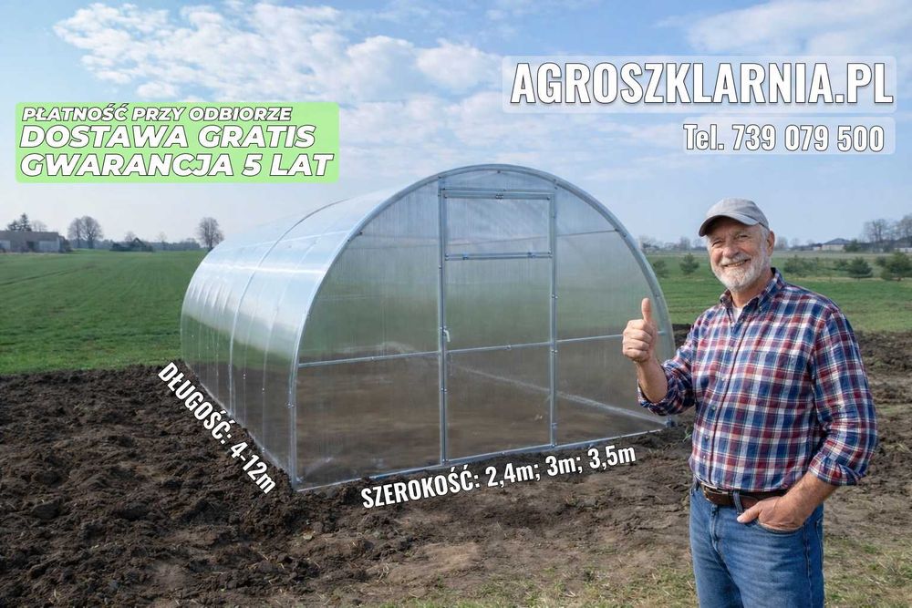 Szklarnia Tunel 3x4,3x6m itd ocynk poliwęglan 4mm i 6mm Dostawa Gratis