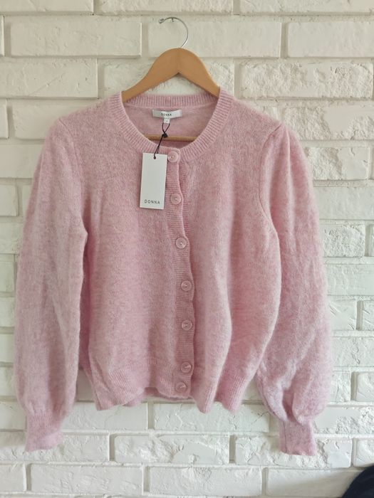 pudrowy wełniany kardigan sweter wool ull mohair DONA L