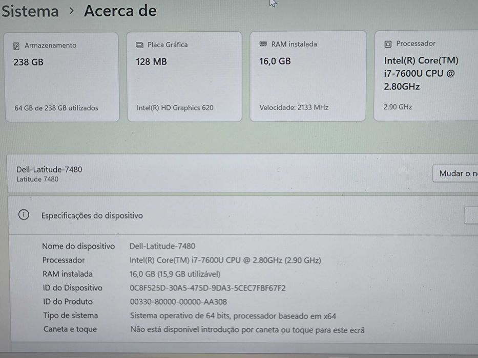 DELL Latitude 7480 i7 256GB NVME 16GB RAM FullHD # bateria NOVA