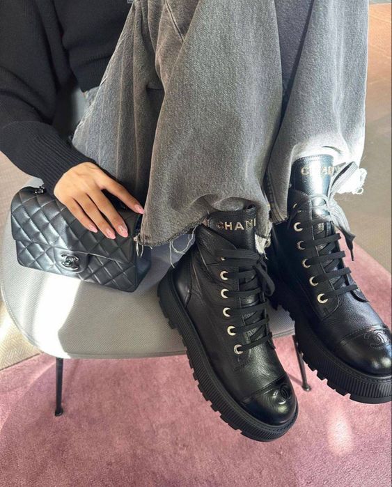 Черевики в наявності 35-41 Chanel ботинки Шанель кожа сапоги