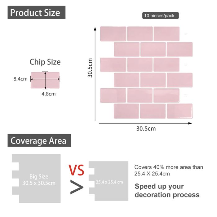 Zestaw 10 różowych naklejek na kafelki
