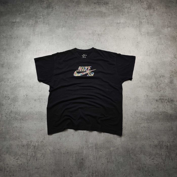 MĘSKA Koszulka Bawełna PREMIUM Czarna Duże Logo Nadruk Multicolor Nike