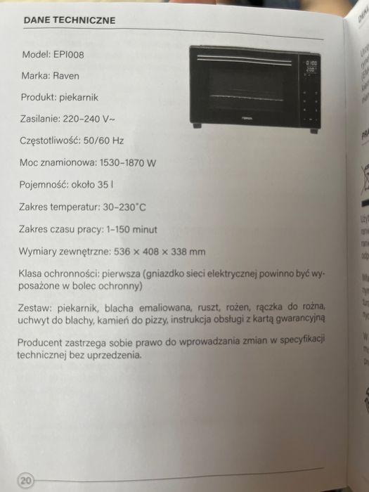 Piekarnik RAVEN model EPI008