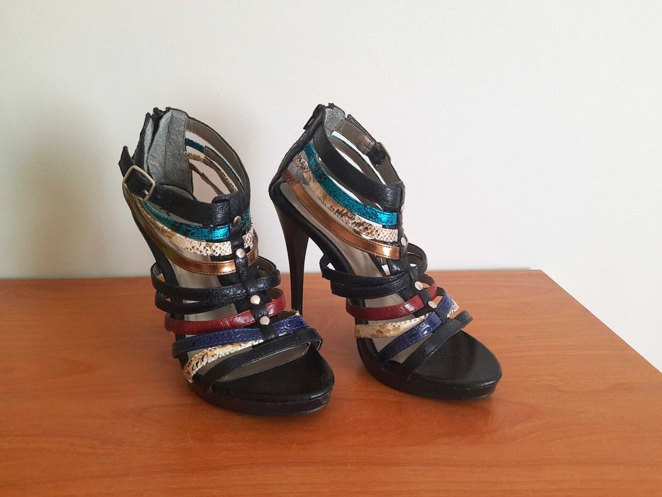 Buty szpilki sandałki gladiatorki kolorowe paski rozmiar 6,5