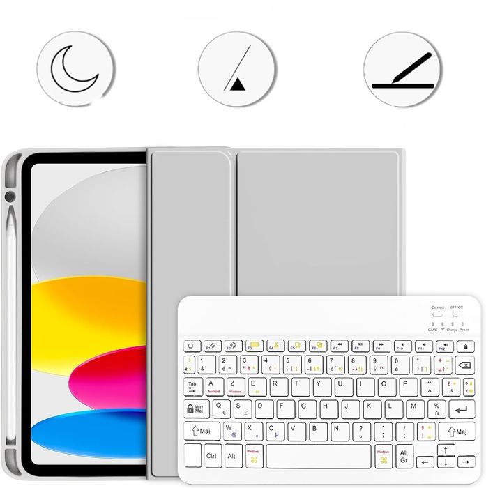 Etui z klawiaturą ipad 10 generacji a16 bluetooth szaro białe