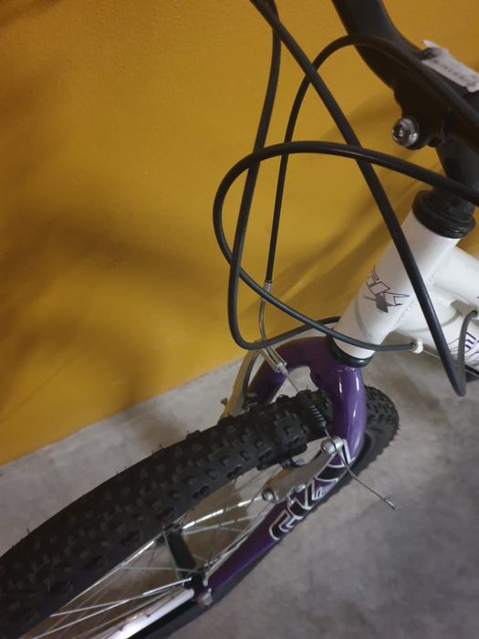 Bicicleta branca e roxa