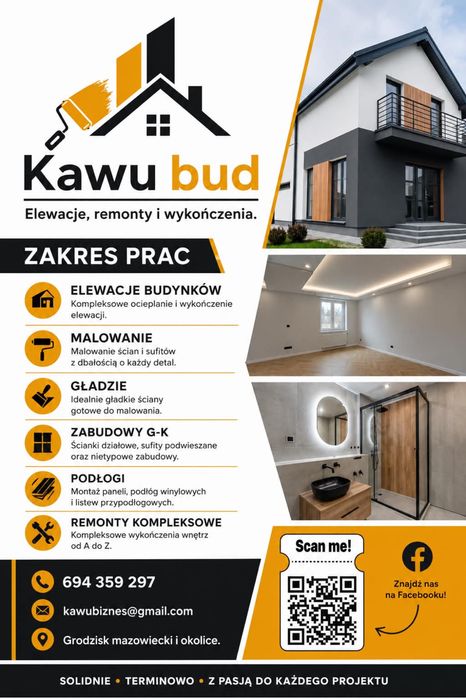 Gładzie/Szpachlowanie/Malowanie/suche zabudowy/układanie paneli