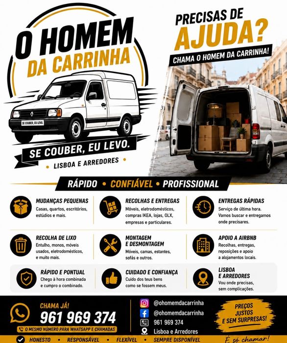 Mudanças pequenas Lisboa/arredores- Recolhas Ikea/ Olx/ Leroy - Serviços urgentes - Serviços Airbnb