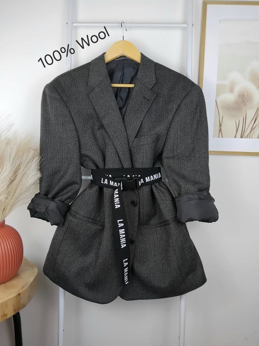 Wełniana marynarka w jodełkę 100% wełna wool narzutka żakiet płaszczyk