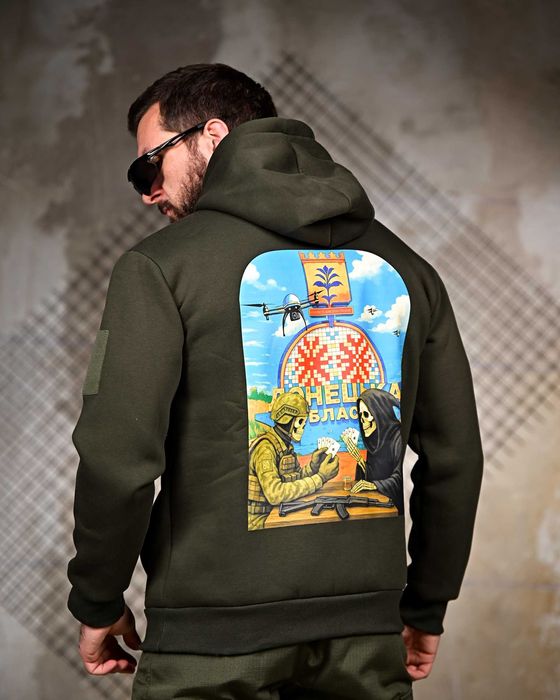 Тактичне мілітарі худі Донецька область на флісі олива Без передоплати