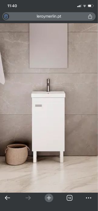 Móvel com lavatório 40x36x81 cm branco profundidade reduzida. Essencialmente novo