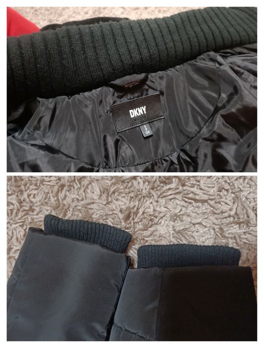 DKNY DL2MPE70 Pikowany płaszcz zimowy ze sztucznym futrem czarny ciepł