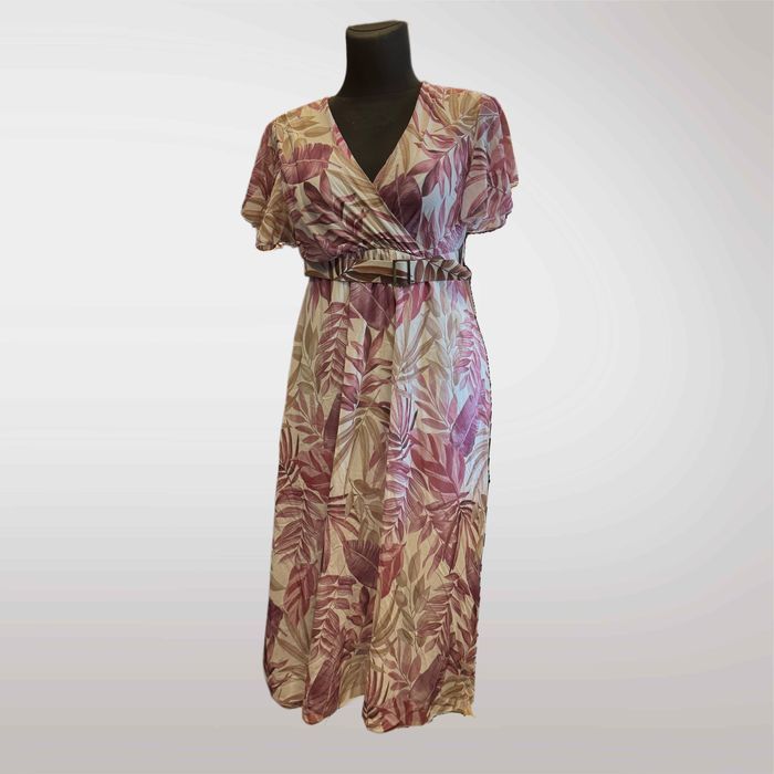 Sukienka Kopertowa z Paskiem w Kwiaty Bordo