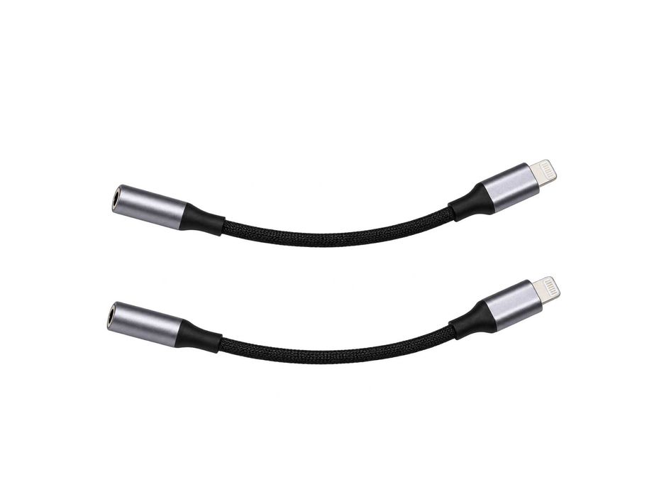 Przejściówka Lightning Mini Jack 3,5 mm 2 szt. adapter do iPhone, kabel 13 cm, pleciony przewód, słuchawki, głośniki, zestaw 2 sztuki, czarny
