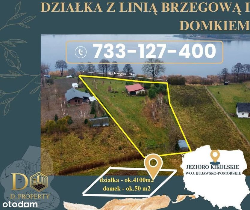 Działka nad jeziorem na sprzedaż | 4100 m² | linia brzegowa | domek