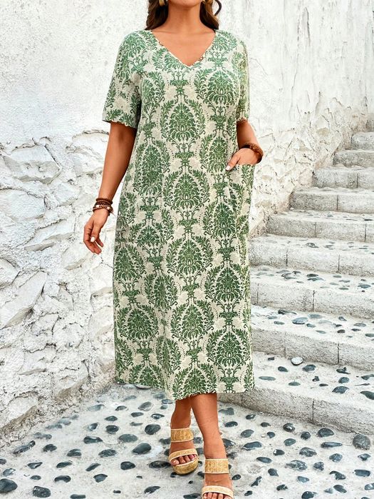 Sukienka Letnia Boho W Orientalny Wzór Maxi Casual Shein 3Xl 46