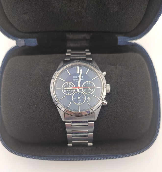 Zegarek męski PULSAR Chronograph 100m stalowy granatowy datownik OKAZJA