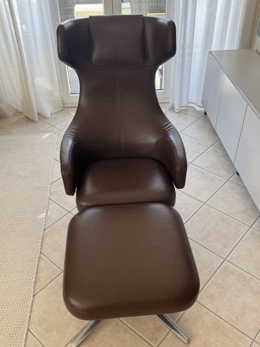 Vitra  Lounge Grand Repos + ottoman premium in chrome fotel skórzany