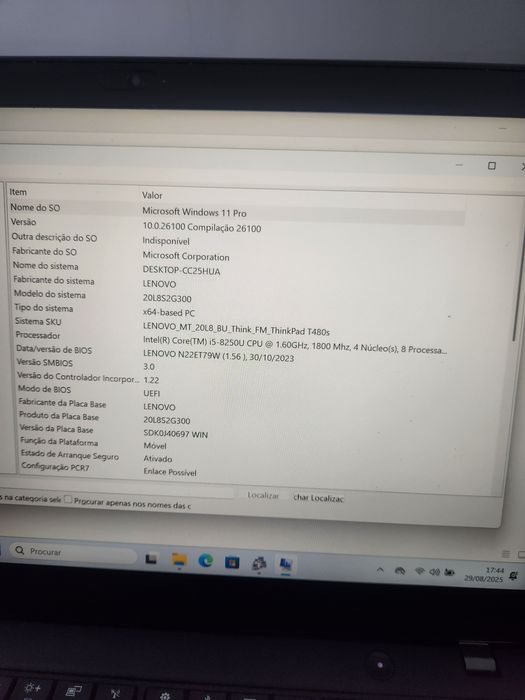 Portátil LENOVO Thinkpad T480S I5-8350U 24Gb 256Gb Ssd Bt