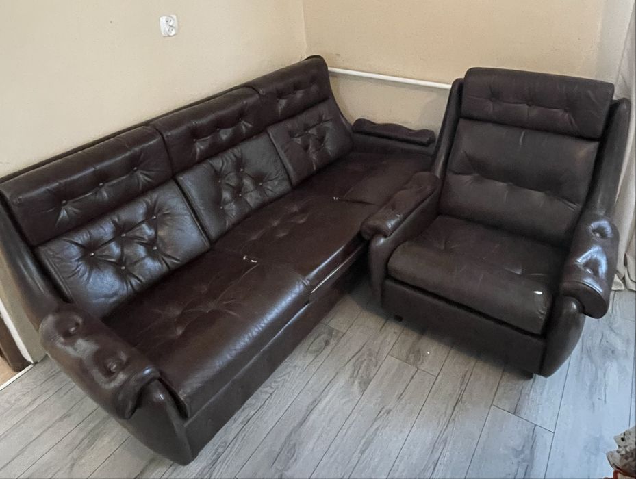 Kanapa sofa skórzna + fotel zestaw
