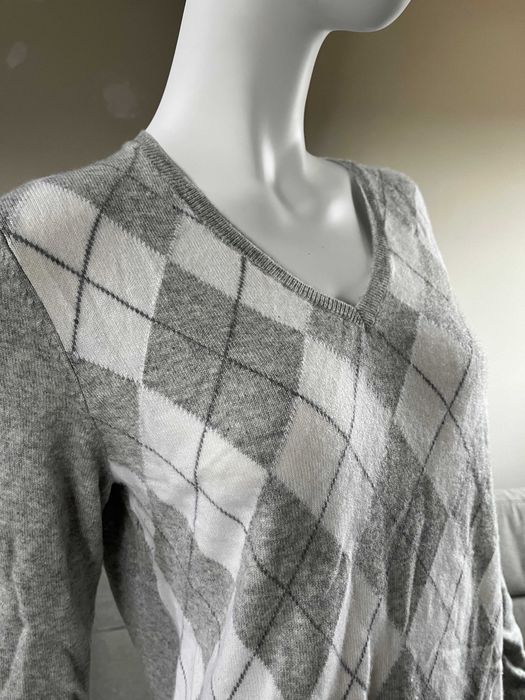 Kaszmirowy sweter romby Peter Hahn 100% kaszmir jakość M L XL szary