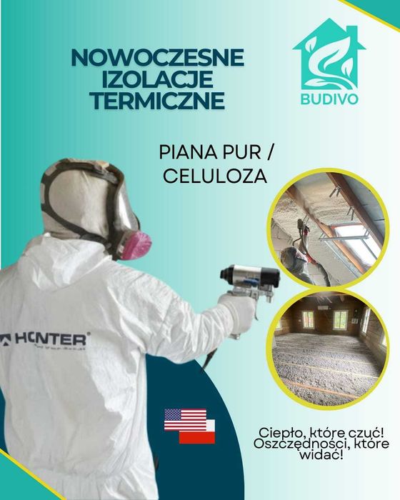 Ocieplanie pianą PUR izolacje pianką poddasza stropów dachów Celuloza