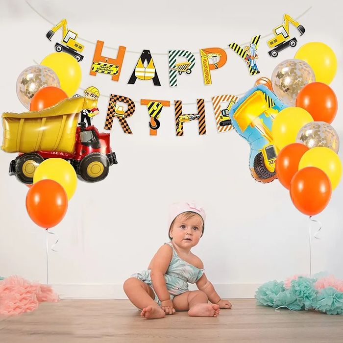 Festa de aniversário decoração balões veículos pesados    ENVIO GRÁTIS