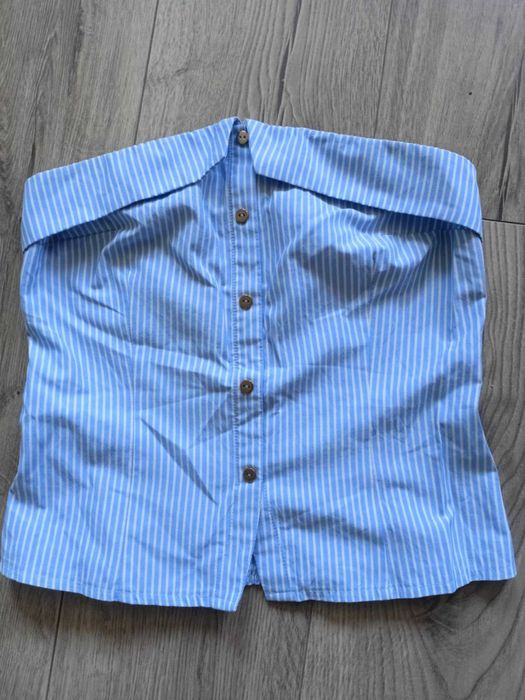 Koszulowa elegancja bluzka bez ramion XS 34 NOWA Mohito