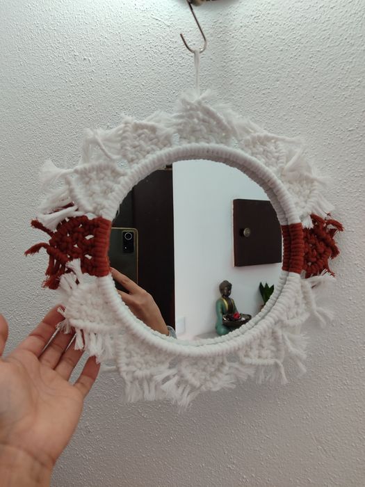 Espelho redondo macramé
