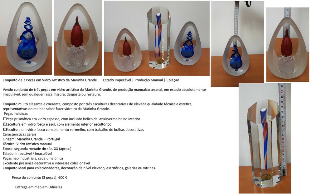 Conjunto de 3 Esculturas em Vidro Artístico da Marinha Grande