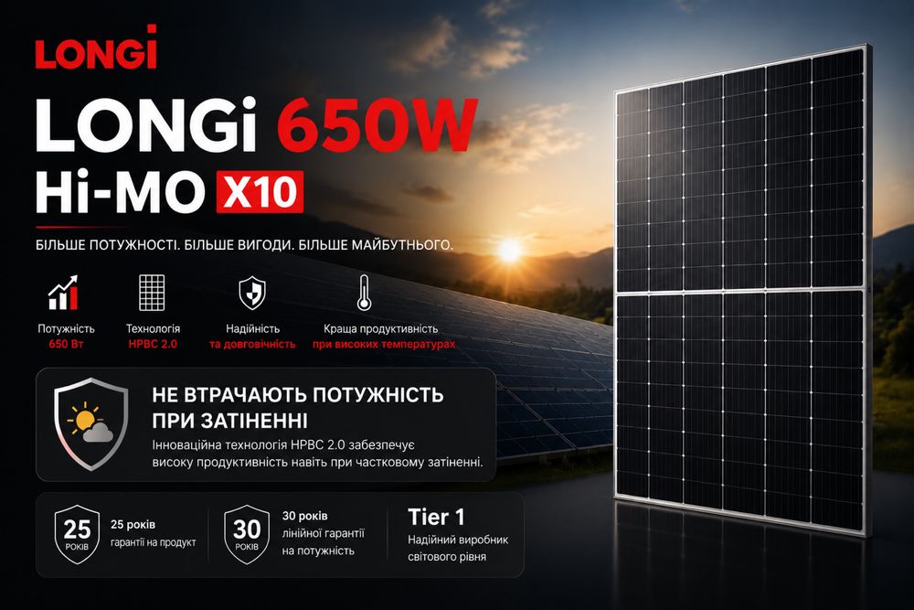 Сонячні панелі Longi Hi-MO X10 LR8-66HVD-650M