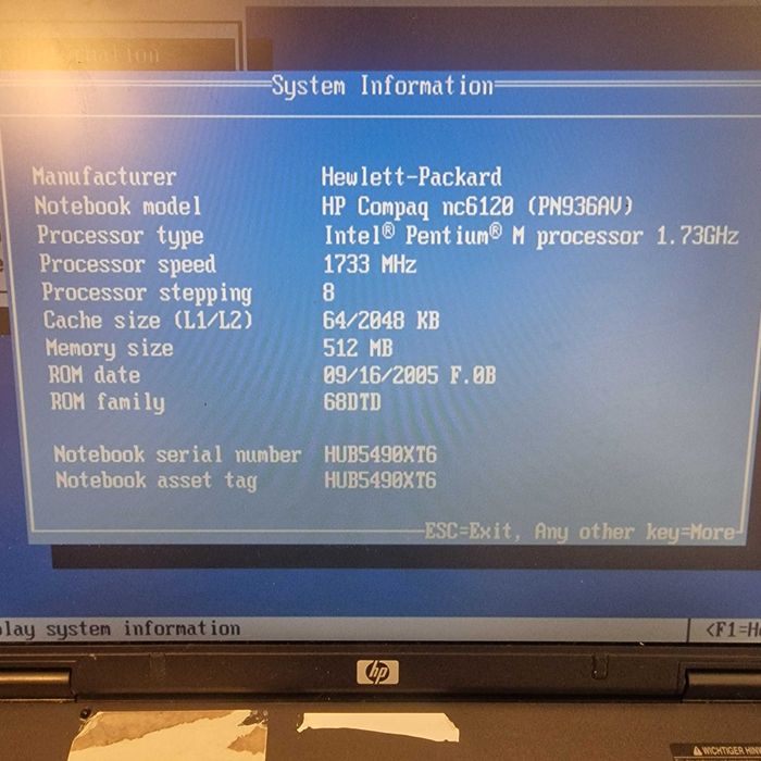 HP Compaq nc6120 Pentium M 1.73 GHz COM LPT RS232 Retro BIOS OK