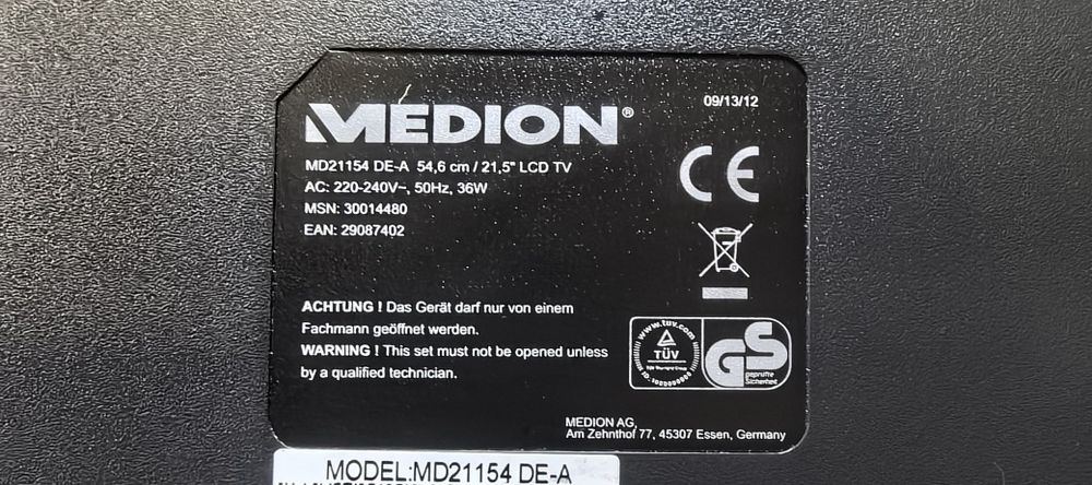 Телевізор Medion MD21154/HDMI/VGA/без пульта