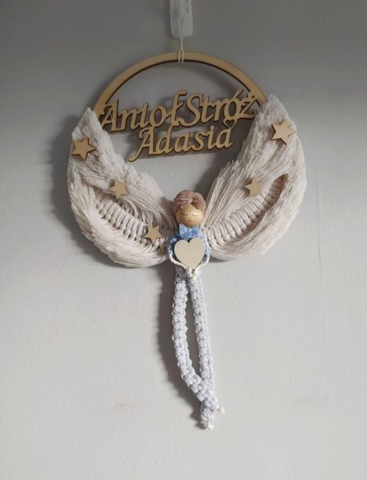 Aniol stróż, makrama, komunia, chrzest