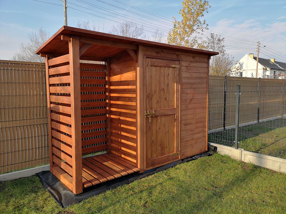 Drewutnia z domkiem narzędziowym ogrodowym 2,5 x 1,1m,wiata na drewno