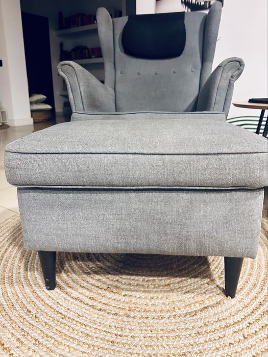 Fotel ikea Strandmon + podnozek i zaglowek