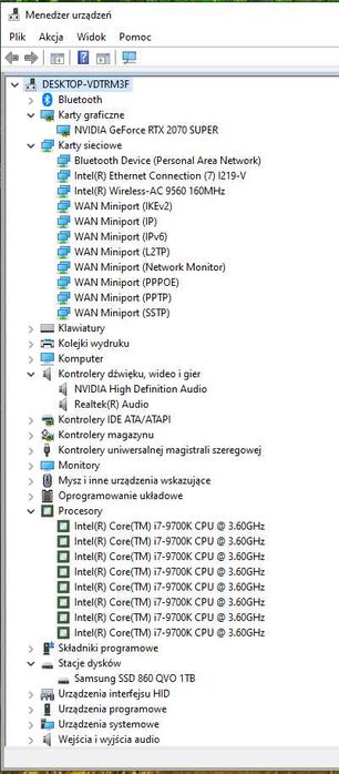 Komputer stacjonarny i7-9700K + RTX2070 SUPER + WIN 11
