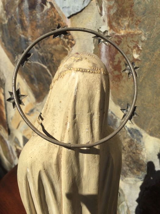 Nossa Senhora em madeira séc XIX olhos de vidro 51 cm Arte Sácra