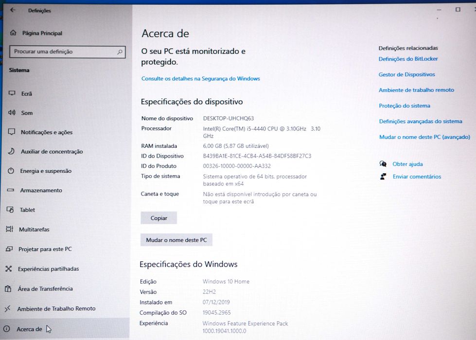 PC Asus i5 com teclado, rato e impressora