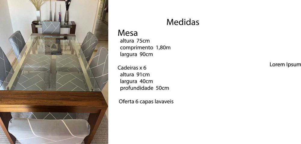 Mesa jantar com 6 cadeiras Madeira e Vidro!