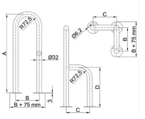 Uchwyt umywalkowy stały - prawy/lewy - stal nierdzewna